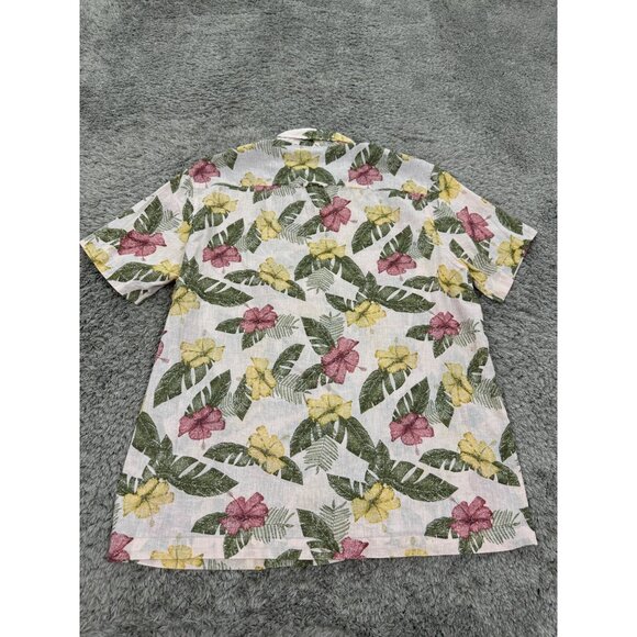 Sun Stone Shirt Mens XL White Floral Linen Blend Hawaiian Tropical Button Up - Picture 2 of 9